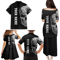 Bowling Skull Family Matching Puletasi and Hawaiian Shirt with American Flag and Custom Name Text Design - Wonder Print Shop