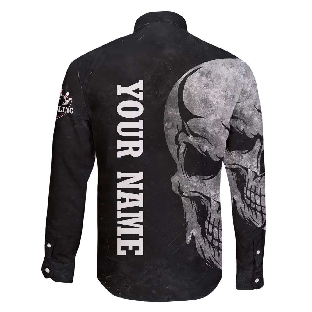 Bowling Skull Family Matching Puletasi and Hawaiian Shirt with American Flag and Custom Name Text Design - Wonder Print Shop
