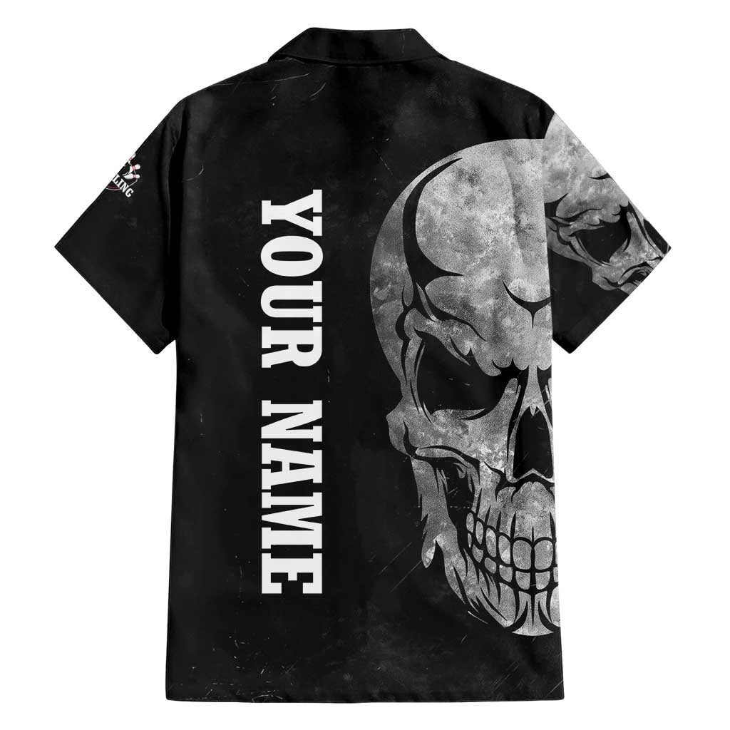 Bowling Skull Family Matching Short Sleeve Bodycon Dress and Hawaiian Shirt with American Flag and Custom Name Text Design - Wonder Print Shop