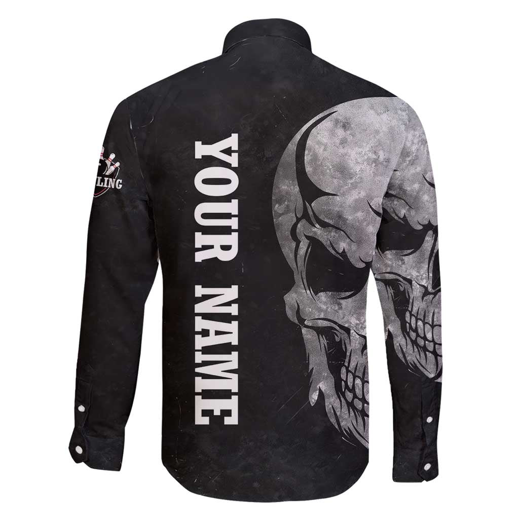 Bowling Skull Family Matching Short Sleeve Bodycon Dress and Hawaiian Shirt with American Flag and Custom Name Text Design - Wonder Print Shop