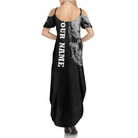 Bowling Skull Family Matching Summer Maxi Dress and Hawaiian Shirt with American Flag and Custom Name Text Design - Wonder Print Shop