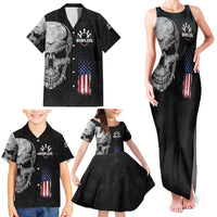 Bowling Skull Family Matching Tank Maxi Dress and Hawaiian Shirt with American Flag and Custom Name Text Design - Wonder Print Shop