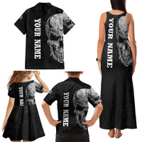 Bowling Skull Family Matching Tank Maxi Dress and Hawaiian Shirt with American Flag and Custom Name Text Design - Wonder Print Shop