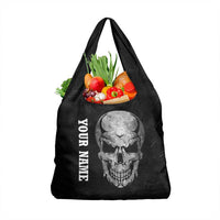 Bowling Skull Grocery Bag with American Flag and Custom Name Text Design - Wonder Print Shop