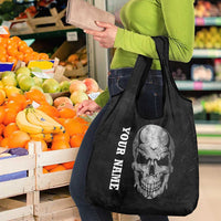 Bowling Skull Grocery Bag with American Flag and Custom Name Text Design - Wonder Print Shop