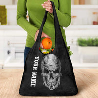 Bowling Skull Grocery Bag with American Flag and Custom Name Text Design - Wonder Print Shop