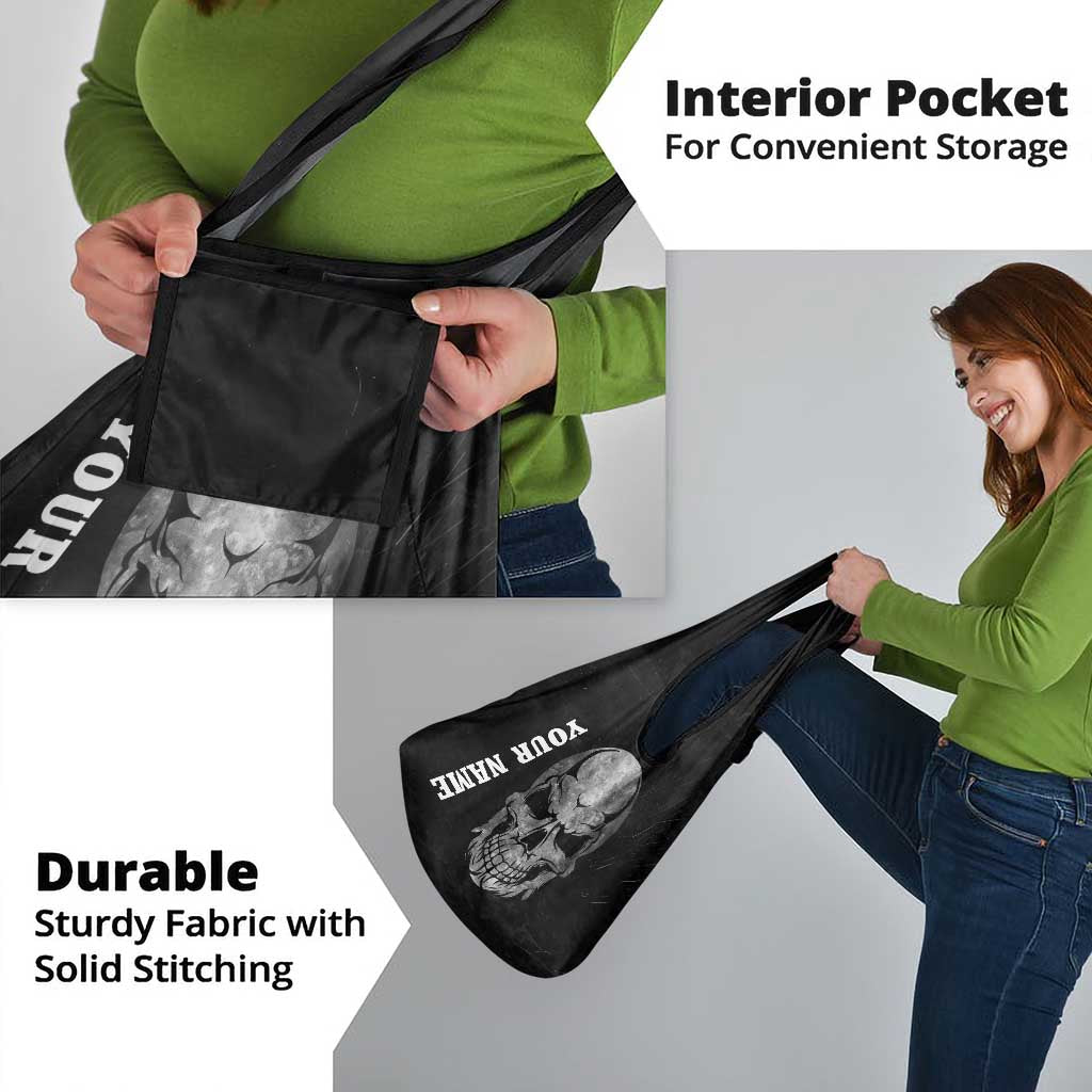 Bowling Skull Grocery Bag with American Flag and Custom Name Text Design - Wonder Print Shop