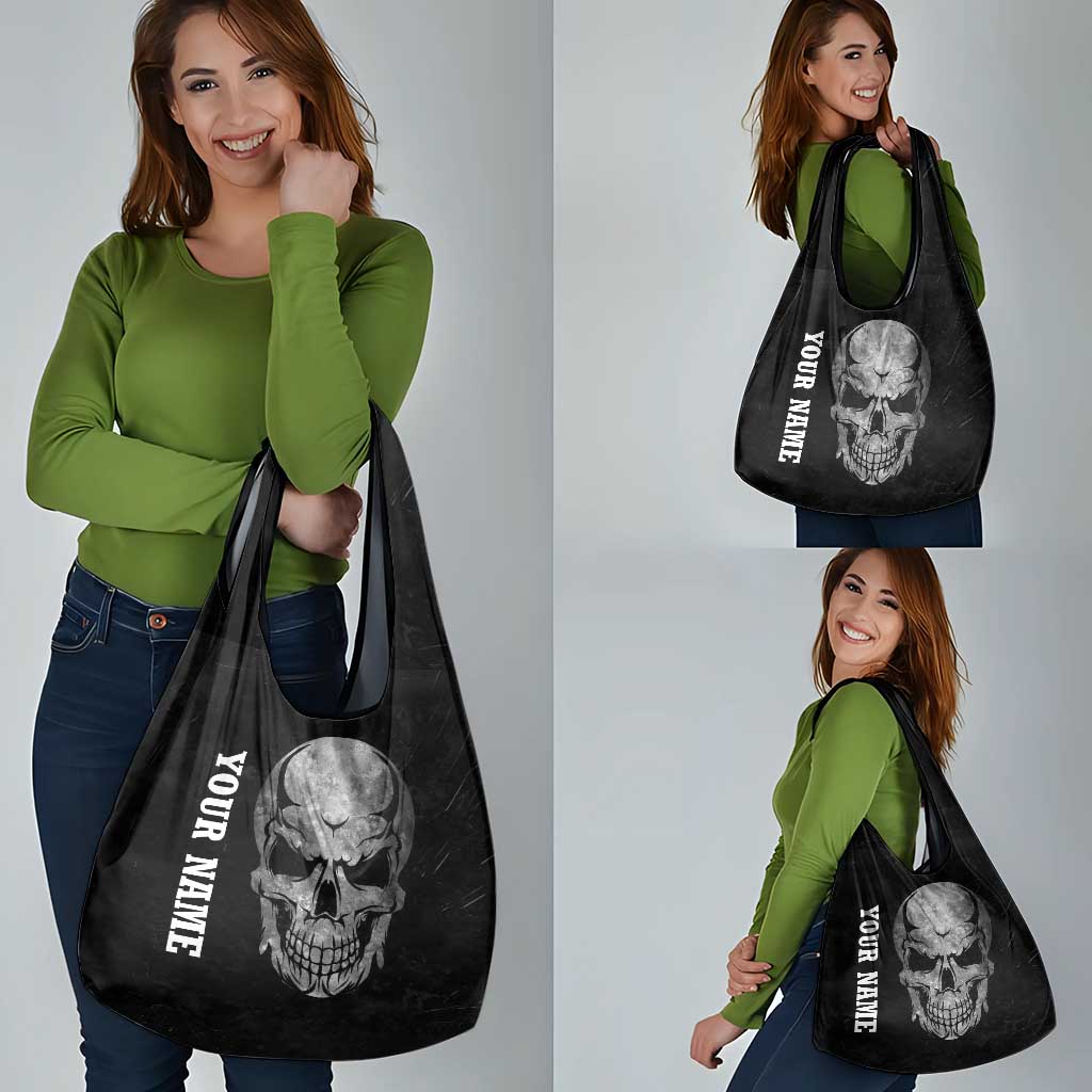 Bowling Skull Grocery Bag with American Flag and Custom Name Text Design - Wonder Print Shop