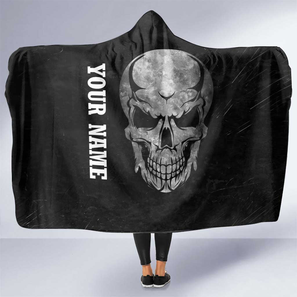 Bowling Skull Hooded Blanket with American Flag and Custom Name Text Design - Wonder Print Shop