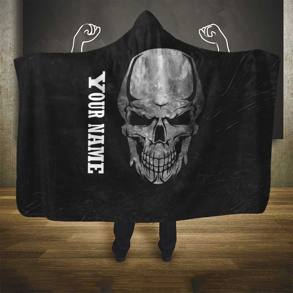 Bowling Skull Hooded Blanket with American Flag and Custom Name Text Design - Wonder Print Shop