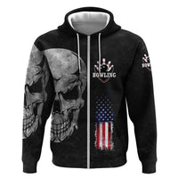 Bowling Skull Hoodie with American Flag and Custom Name Text Design - Wonder Print Shop