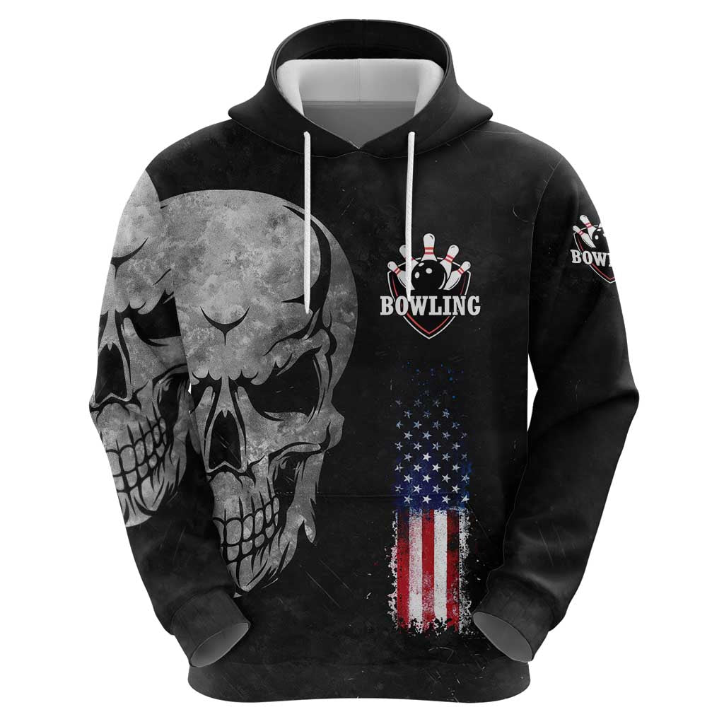 Bowling Skull Hoodie with American Flag and Custom Name Text Design - Wonder Print Shop