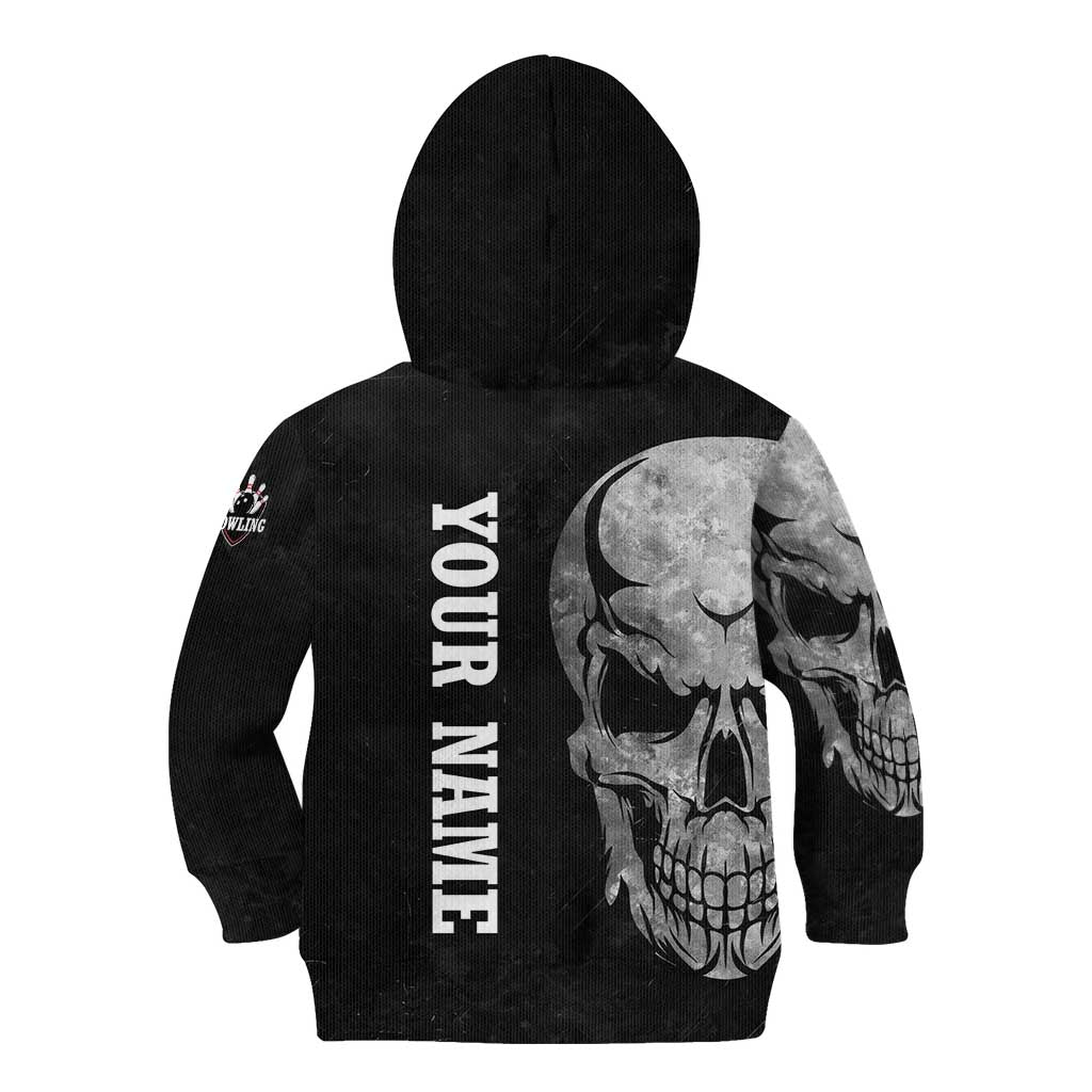 Bowling Skull Kid Hoodie with American Flag and Custom Name Text Design - Wonder Print Shop