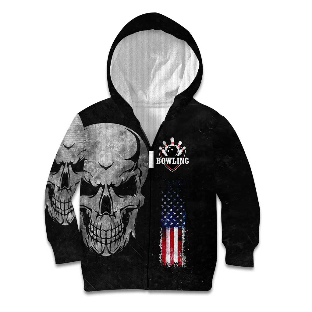 Bowling Skull Kid Hoodie with American Flag and Custom Name Text Design - Wonder Print Shop