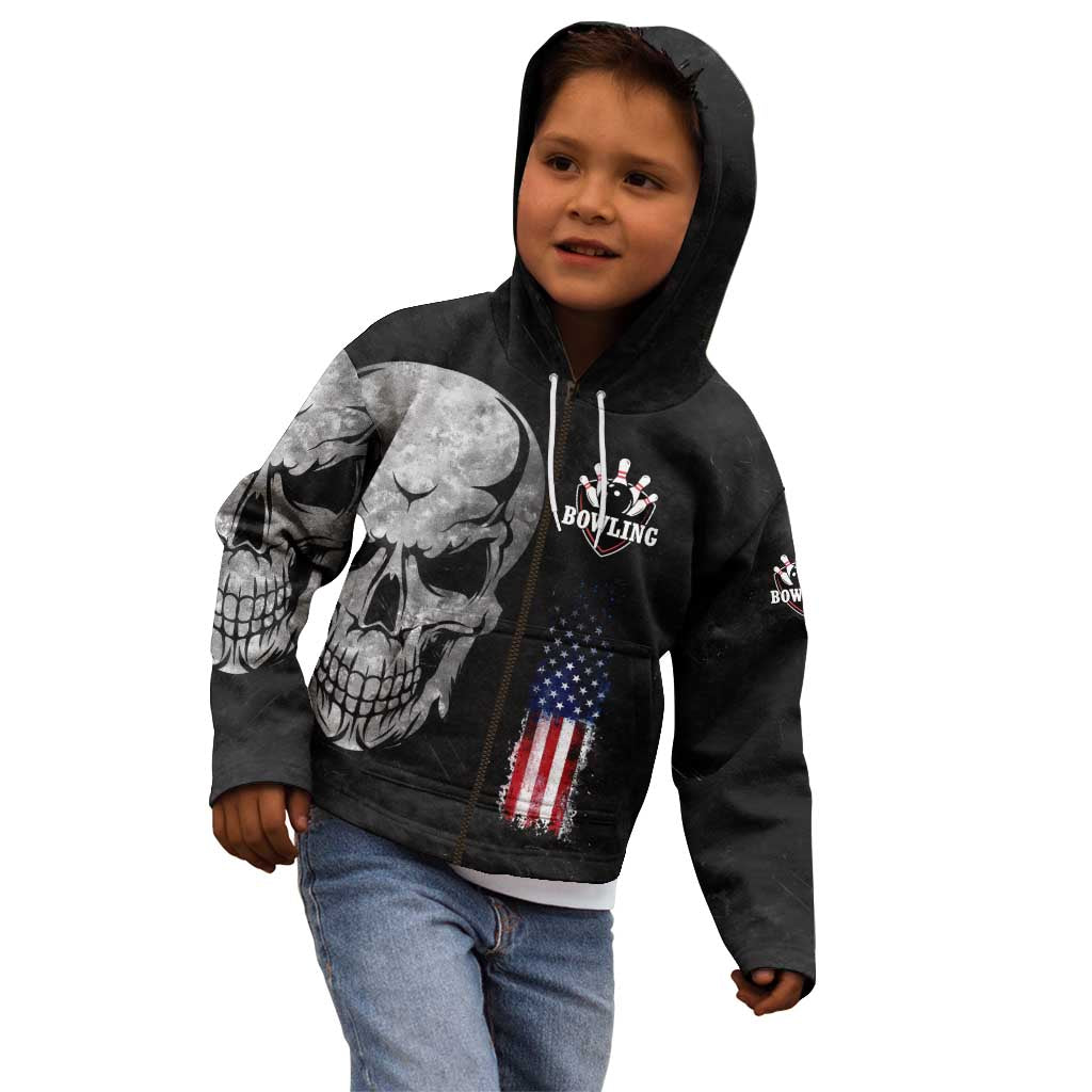 Bowling Skull Kid Hoodie with American Flag and Custom Name Text Design - Wonder Print Shop