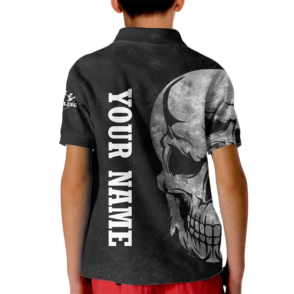 Bowling Skull Kid Polo Shirt with American Flag and Custom Name Text Design - Wonder Print Shop