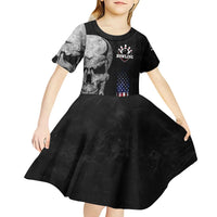 Bowling Skull Kid Short Sleeve Dress with American Flag and Custom Name Text Design - Wonder Print Shop