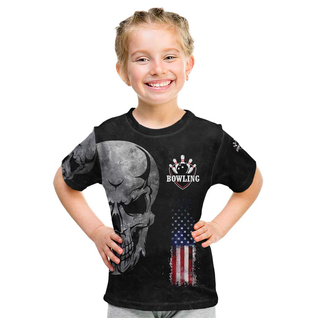 Bowling Skull Kid T Shirt with American Flag and Custom Name Text Design - Wonder Print Shop