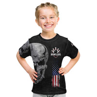 Bowling Skull Kid T Shirt with American Flag and Custom Name Text Design - Wonder Print Shop