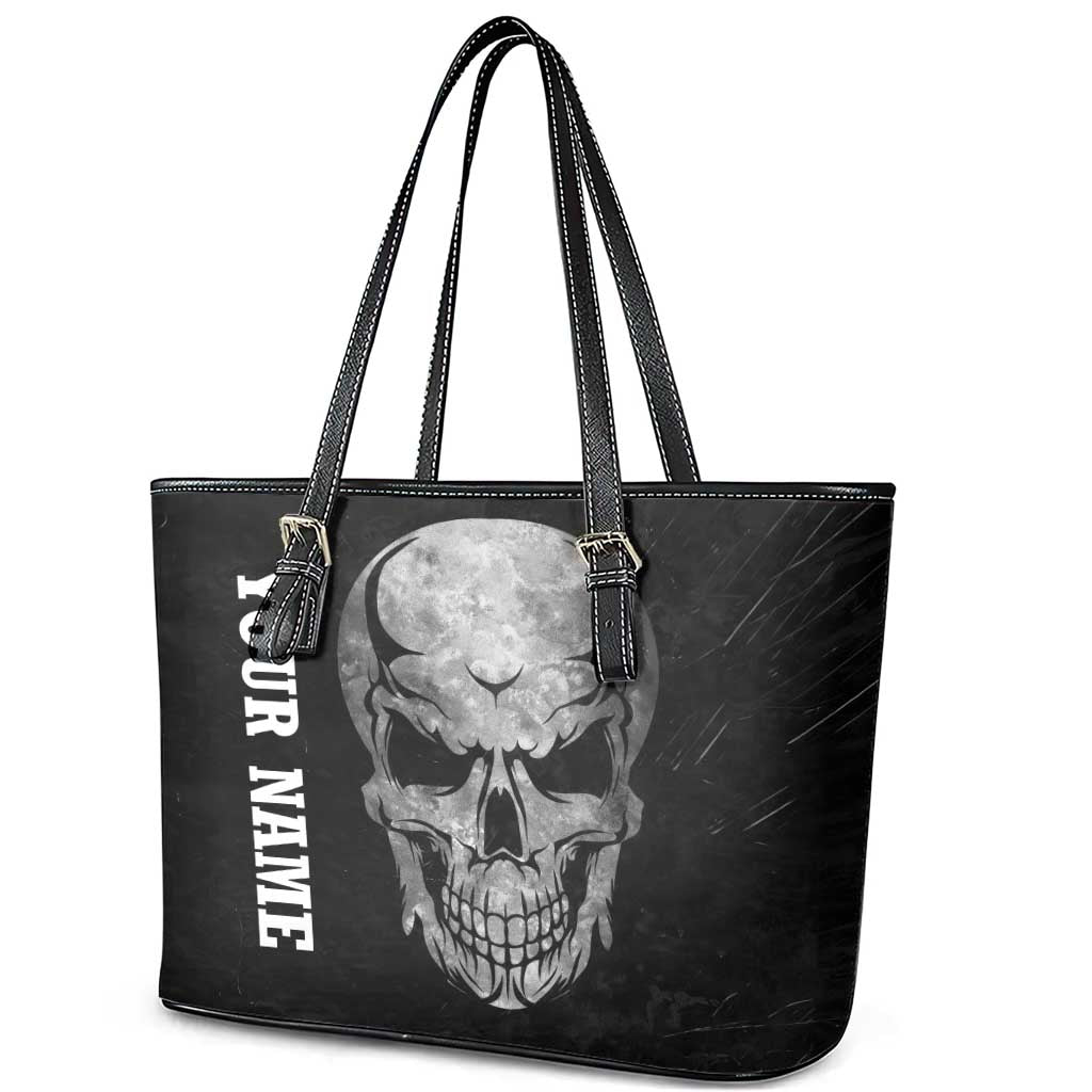 Bowling Skull Leather Tote Bag with American Flag and Custom Name Text Design - Wonder Print Shop