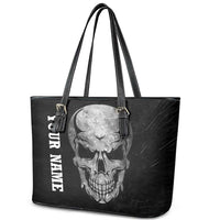 Bowling Skull Leather Tote Bag with American Flag and Custom Name Text Design - Wonder Print Shop