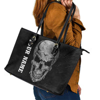 Bowling Skull Leather Tote Bag with American Flag and Custom Name Text Design - Wonder Print Shop
