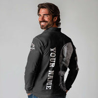 Bowling Skull Long Sleeve Polo Shirt with American Flag and Custom Name Text Design - Wonder Print Shop