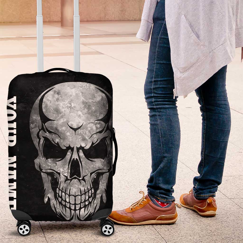 Bowling Skull Luggage Cover with American Flag and Custom Name Text Design - Wonder Print Shop