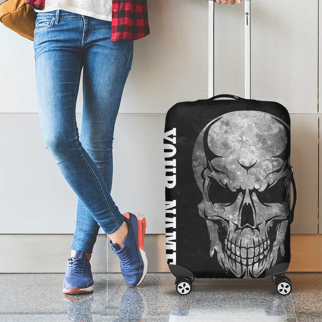 Bowling Skull Luggage Cover with American Flag and Custom Name Text Design - Wonder Print Shop