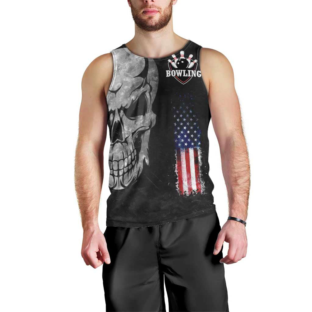 Bowling Skull Men Tank Top with American Flag and Custom Name Text Design - Wonder Print Shop
