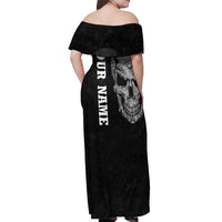 Bowling Skull Off Shoulder Maxi Dress with American Flag and Custom Name Text Design - Wonder Print Shop