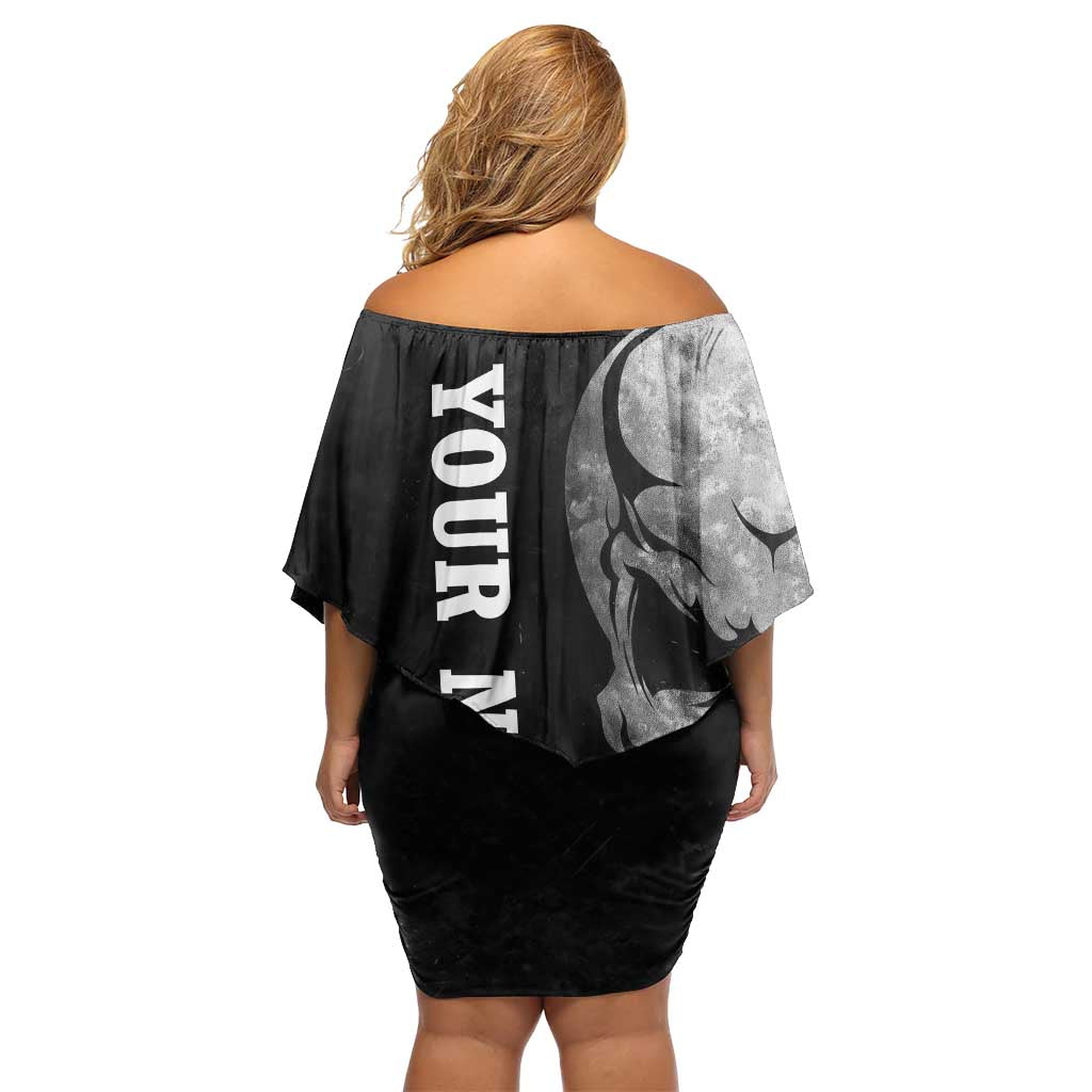 Bowling Skull Off Shoulder Short Dress with American Flag and Custom Name Text Design - Wonder Print Shop