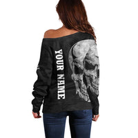 Bowling Skull Off Shoulder Sweater with American Flag and Custom Name Text Design - Wonder Print Shop