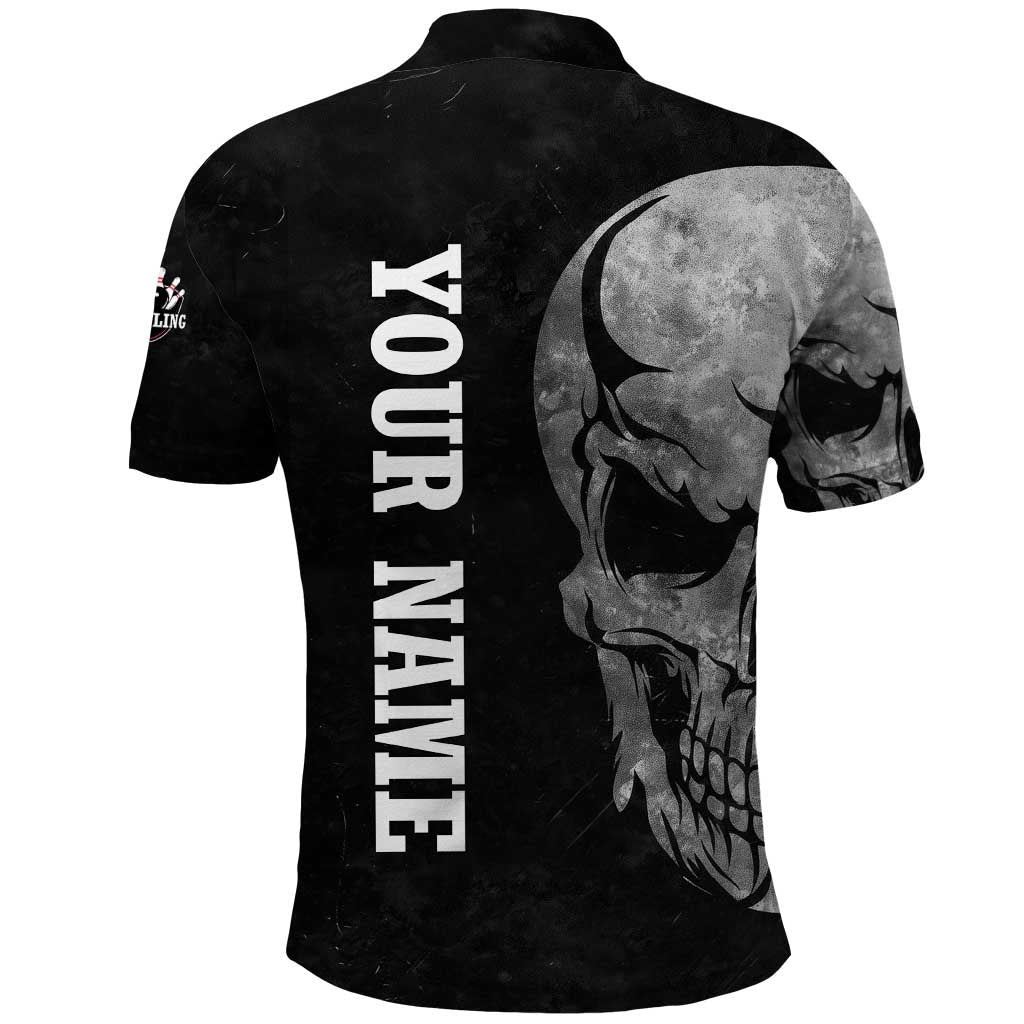 Bowling Skull Polo Shirt with American Flag and Custom Name Text Design - Wonder Print Shop