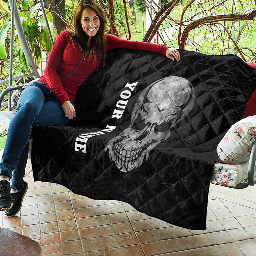 Bowling Skull Quilt with American Flag and Custom Name Text Design - Wonder Print Shop