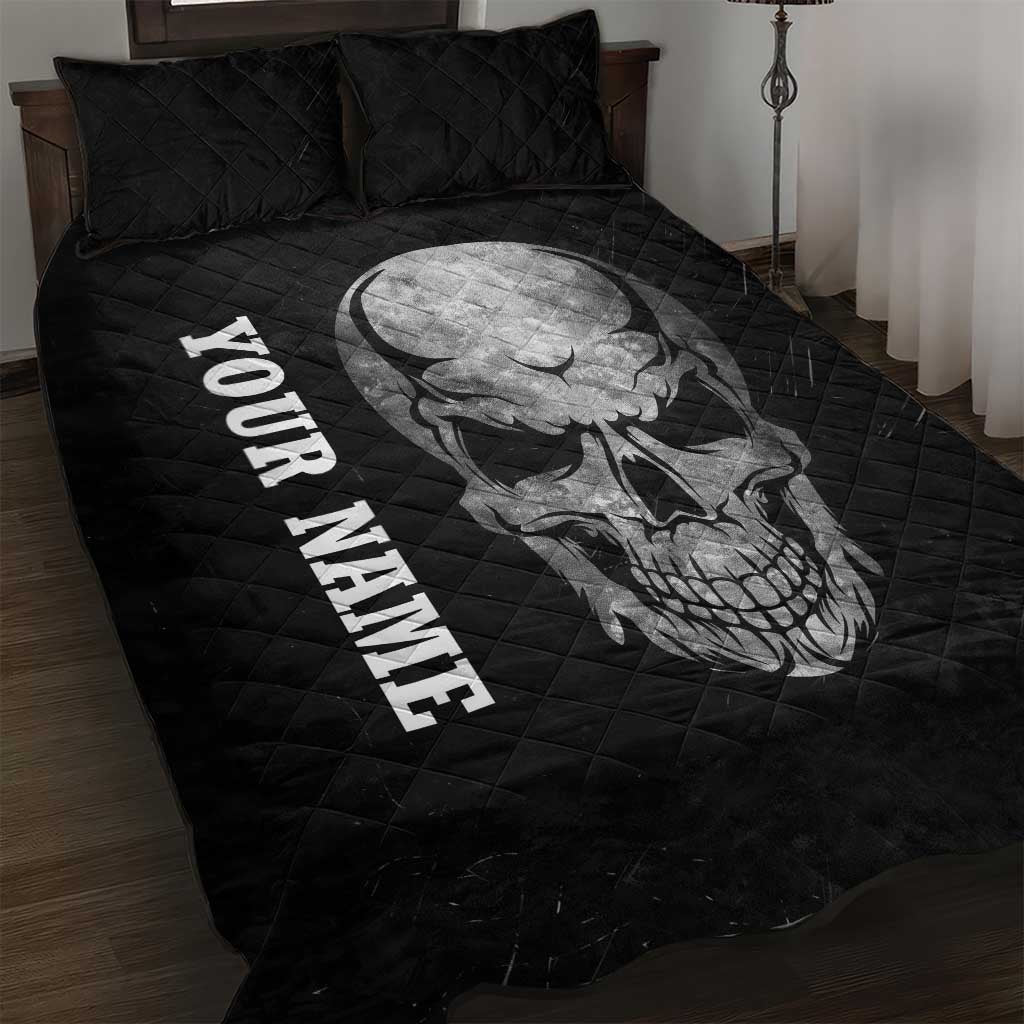 Bowling Skull Quilt Bed Set with American Flag and Custom Name Text Design - Wonder Print Shop