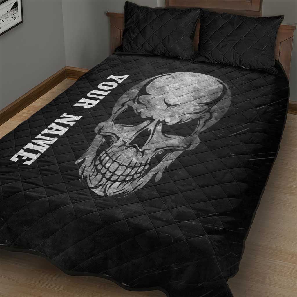 Bowling Skull Quilt Bed Set with American Flag and Custom Name Text Design - Wonder Print Shop