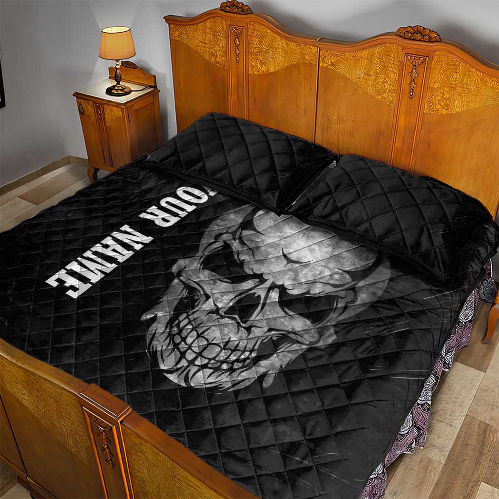 Bowling Skull Quilt Bed Set with American Flag and Custom Name Text Design - Wonder Print Shop