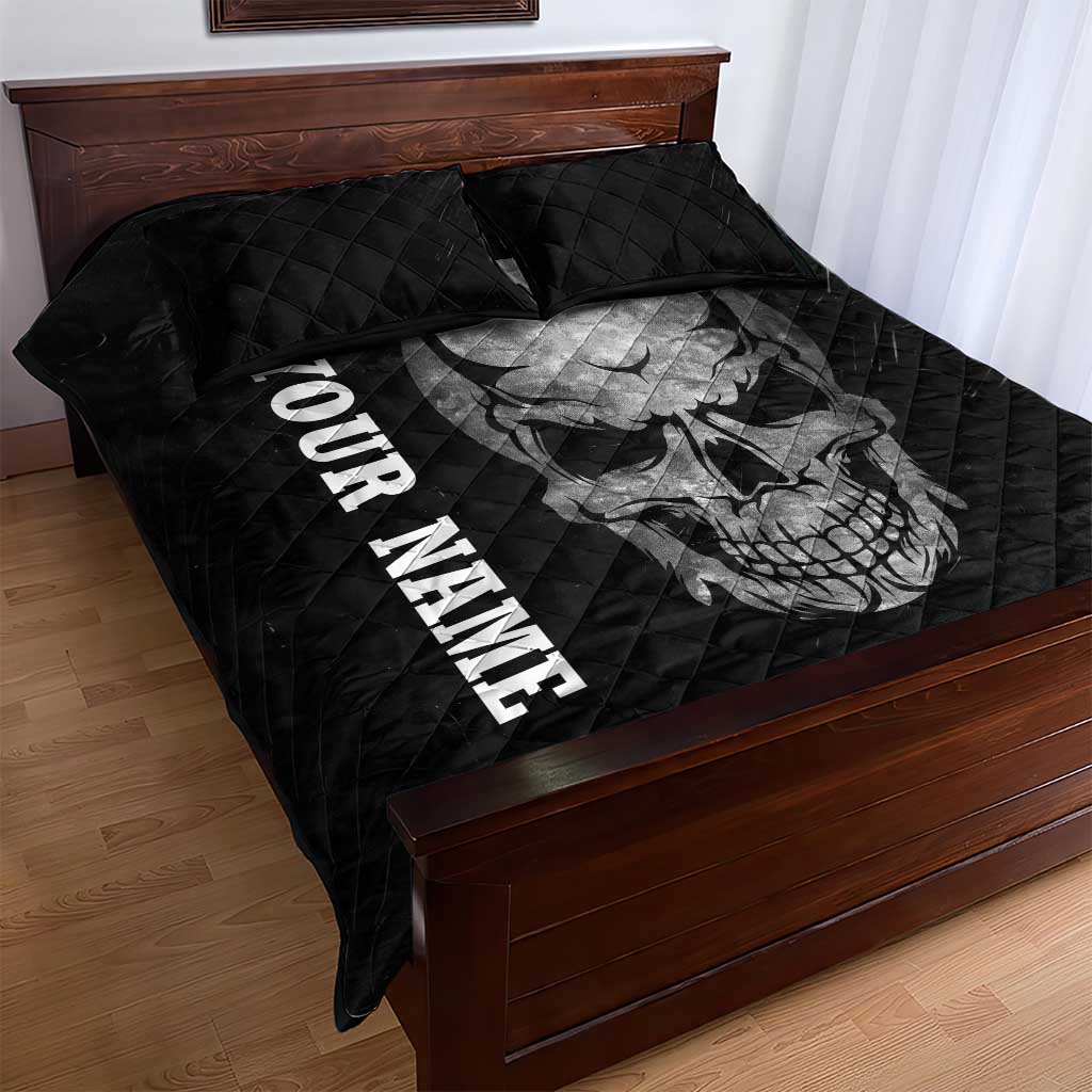 Bowling Skull Quilt Bed Set with American Flag and Custom Name Text Design - Wonder Print Shop