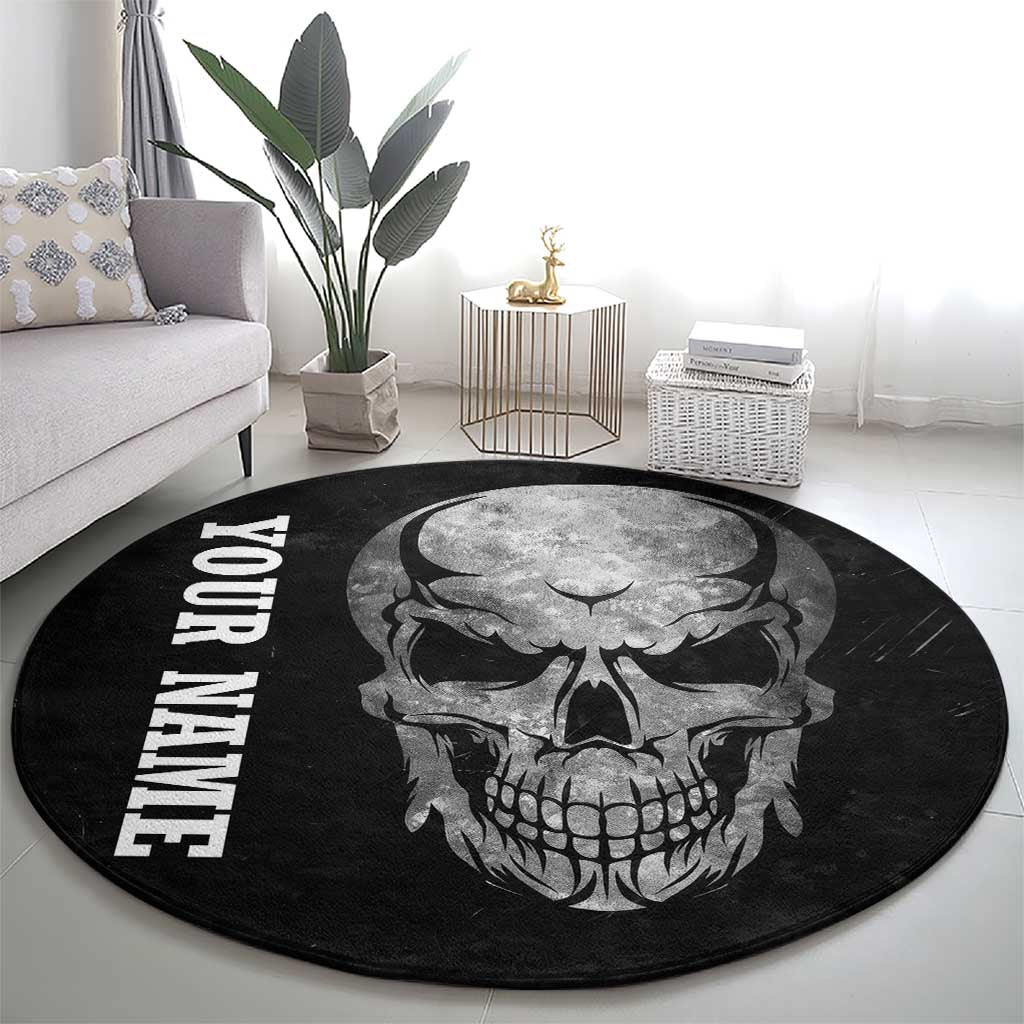 Bowling Skull Round Carpet with American Flag and Custom Name Text Design - Wonder Print Shop