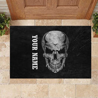 Bowling Skull Rubber Doormat with American Flag and Custom Name Text Design - Wonder Print Shop