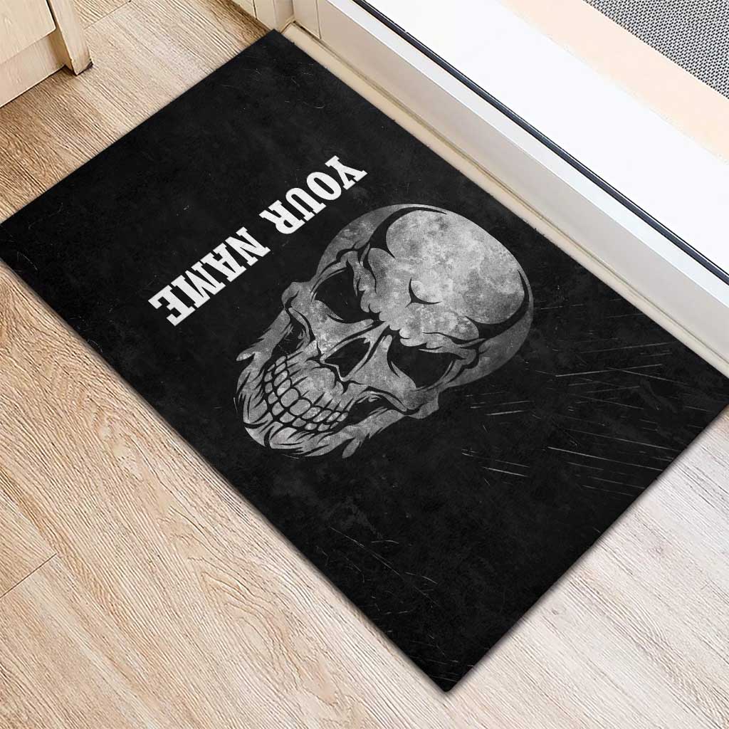 Bowling Skull Rubber Doormat with American Flag and Custom Name Text Design - Wonder Print Shop