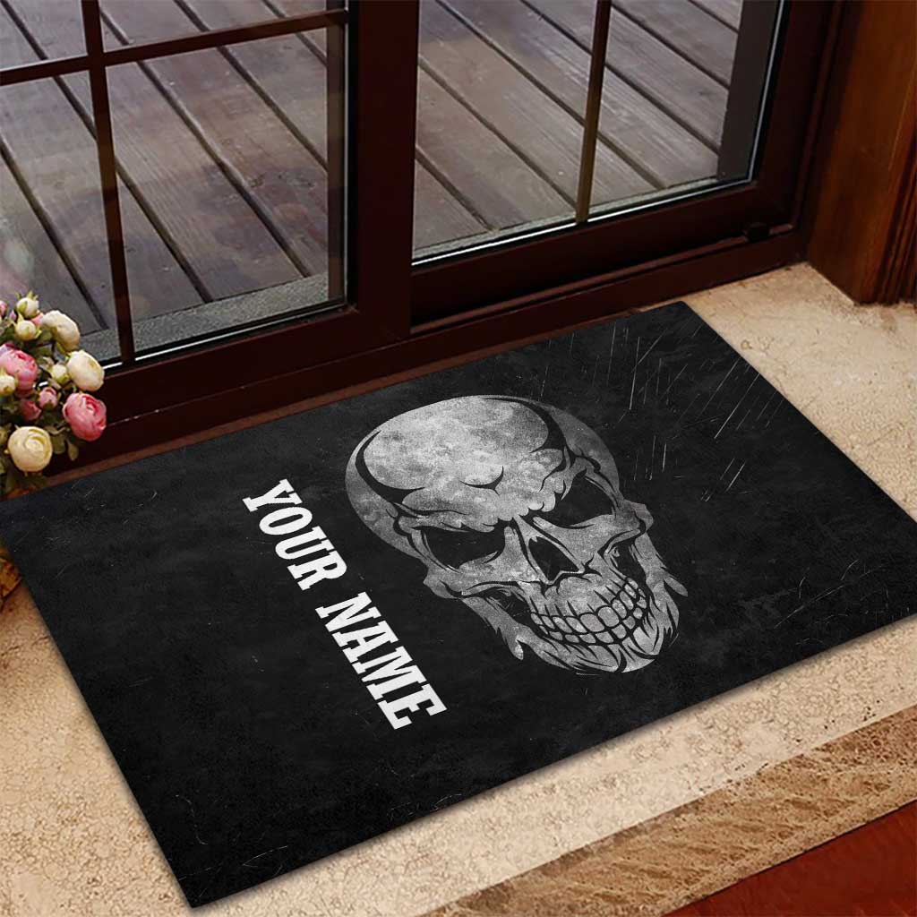 Bowling Skull Rubber Doormat with American Flag and Custom Name Text Design - Wonder Print Shop