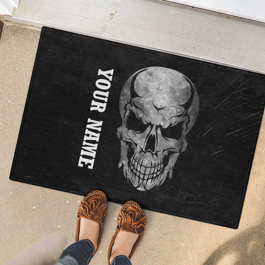Bowling Skull Rubber Doormat with American Flag and Custom Name Text Design - Wonder Print Shop