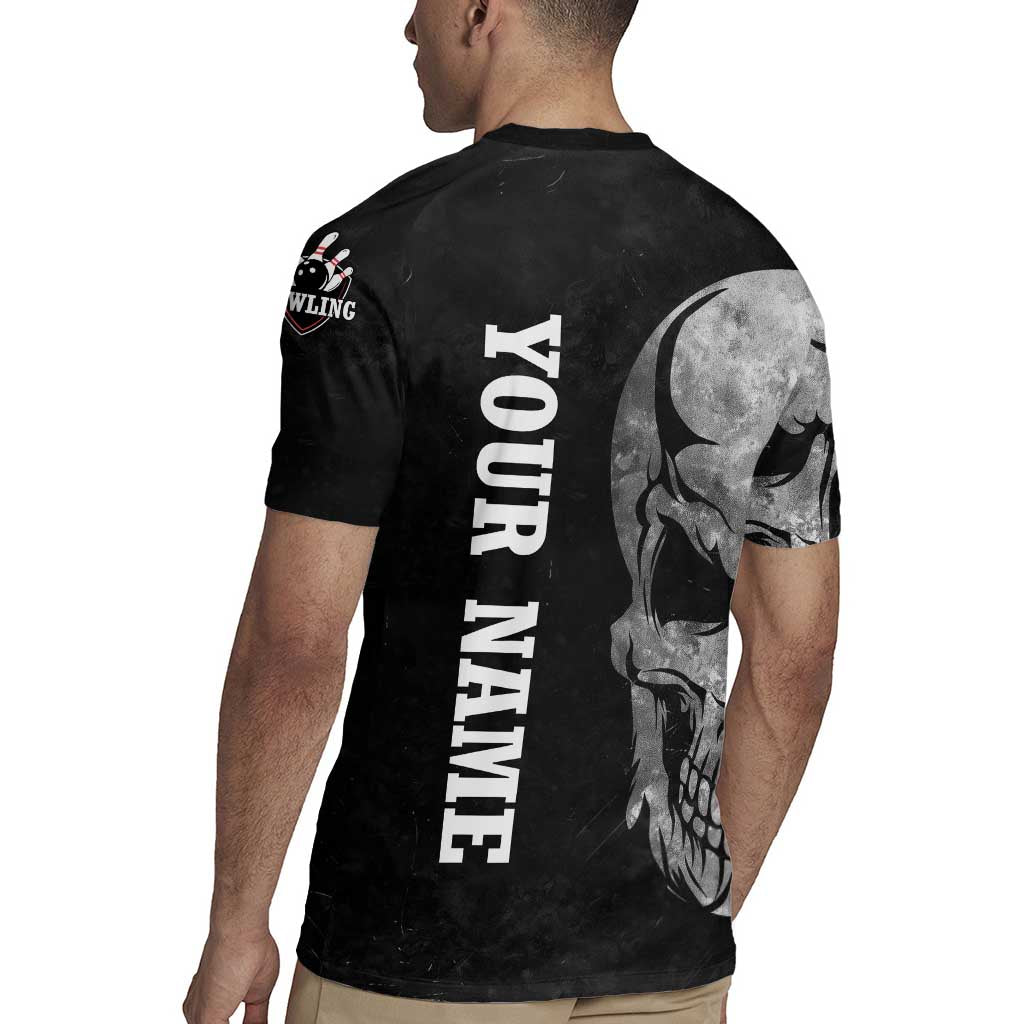 Bowling Skull Rugby Jersey with American Flag and Custom Name Text Design - Wonder Print Shop