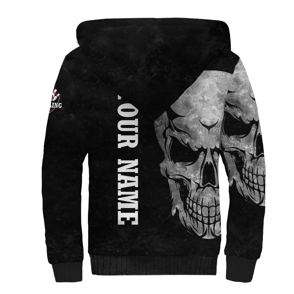 Bowling Skull Sherpa Hoodie with American Flag and Custom Name Text Design - Wonder Print Shop