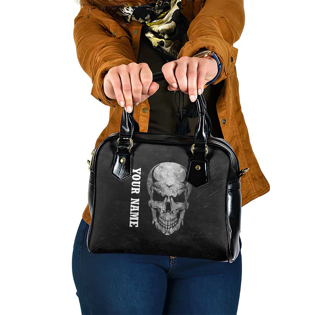 Bowling Skull Shoulder Handbag with American Flag and Custom Name Text Design - Wonder Print Shop