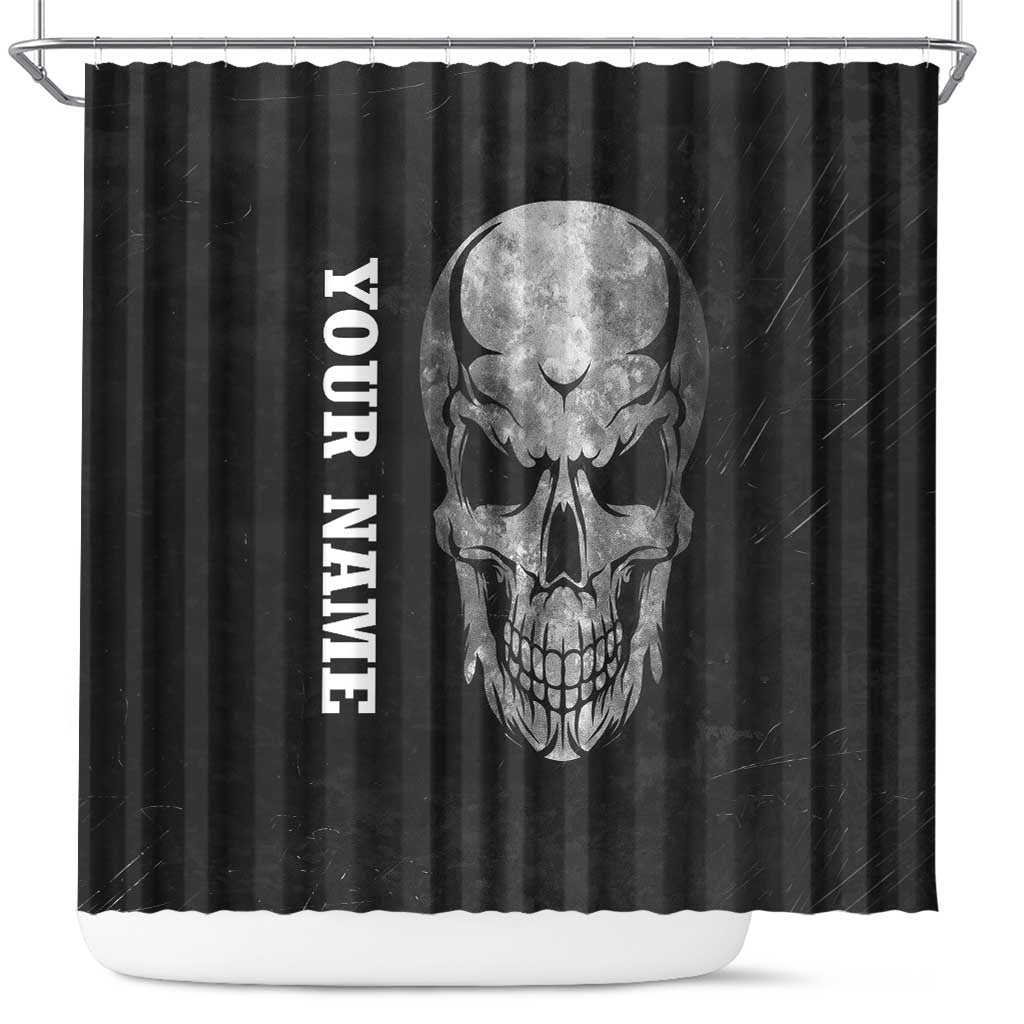 Bowling Skull Shower Curtain with American Flag and Custom Name Text Design - Wonder Print Shop