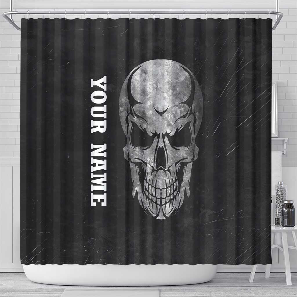 Bowling Skull Shower Curtain with American Flag and Custom Name Text Design - Wonder Print Shop