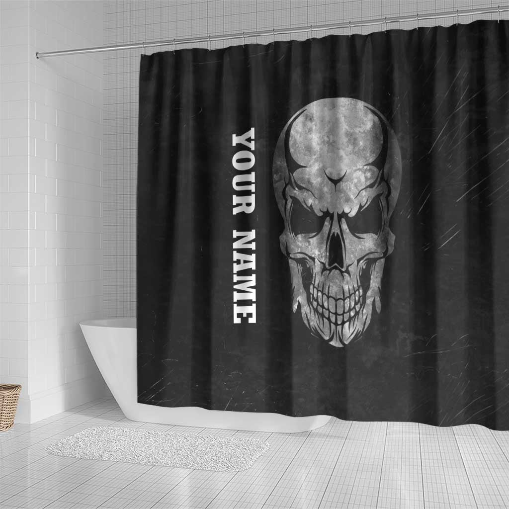 Bowling Skull Shower Curtain with American Flag and Custom Name Text Design - Wonder Print Shop